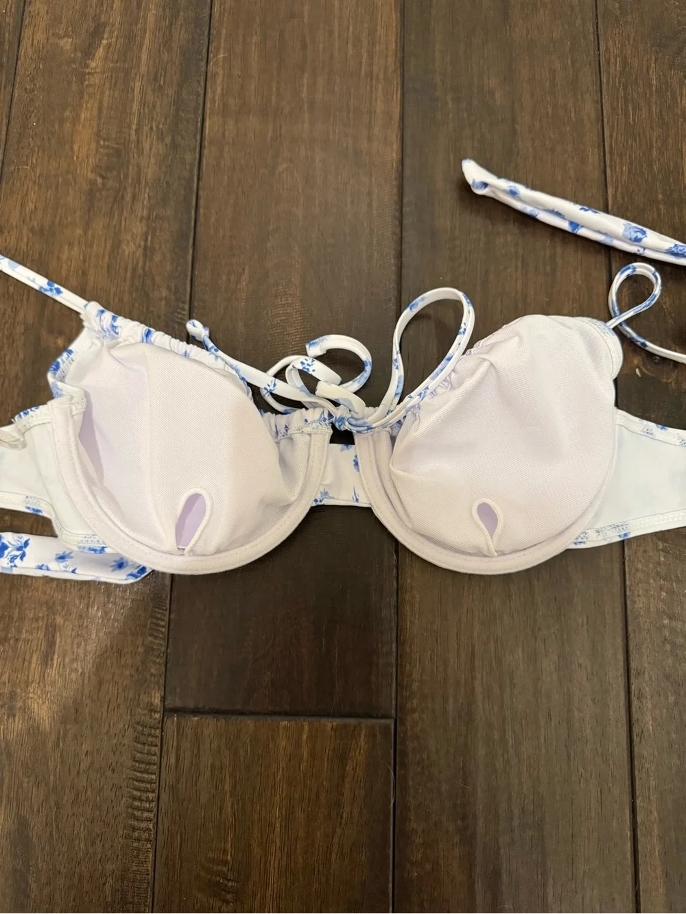 Blue Floral Tie-Back Bikini Top